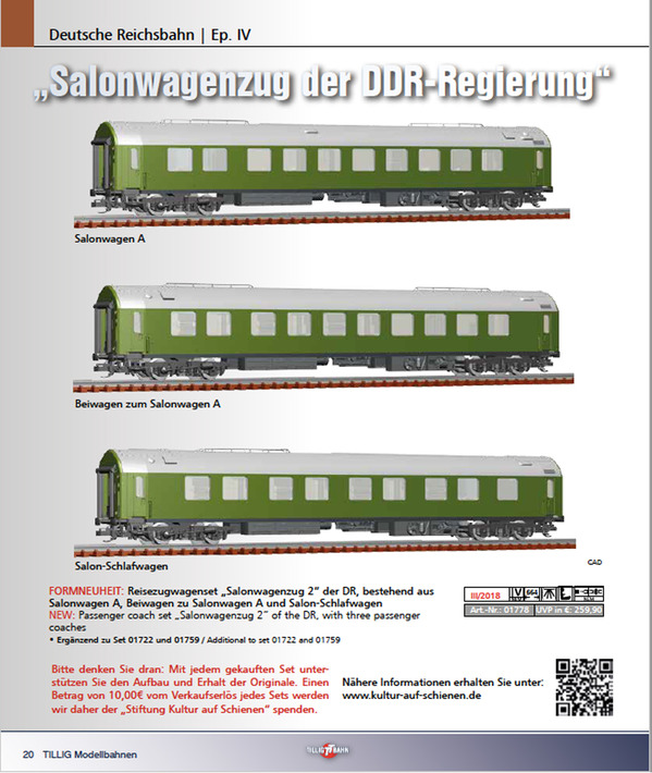 Tillig TT-Set 01778. Salonwagenzug 2